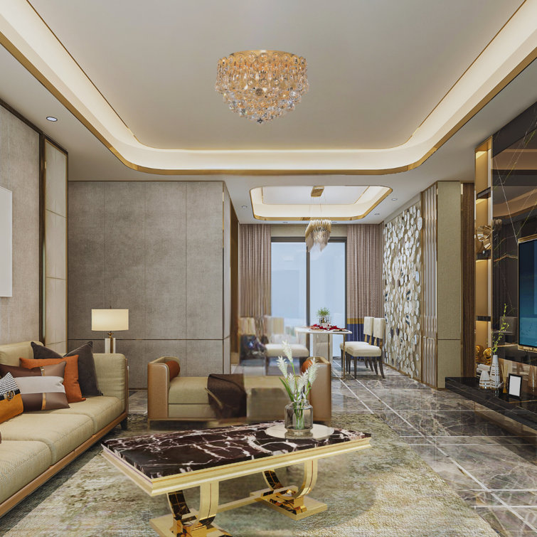 Mercer41 Inc Furniture Coffee Table With 52" Faux Marble And Stainless